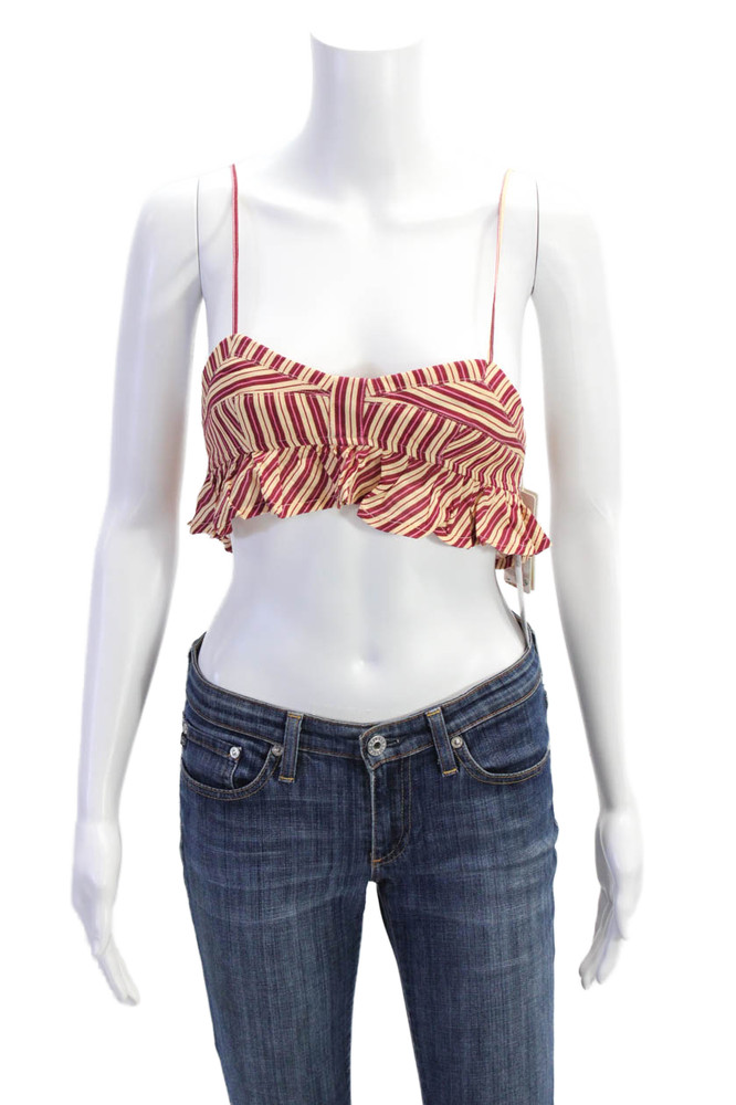 Agua Bendita Womens Striped Sweetheart Neck Cropped Tank Top Beige Size SFree Shipping in US $100+ Orders | $6.95 Orders Below