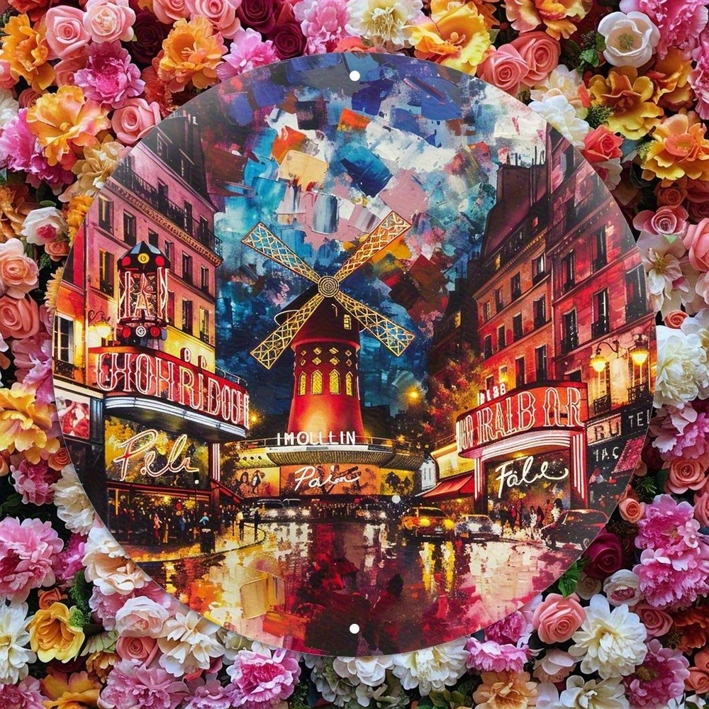 Vibrant Red Moulin Rouge Paris Windmill Aluminum Sign