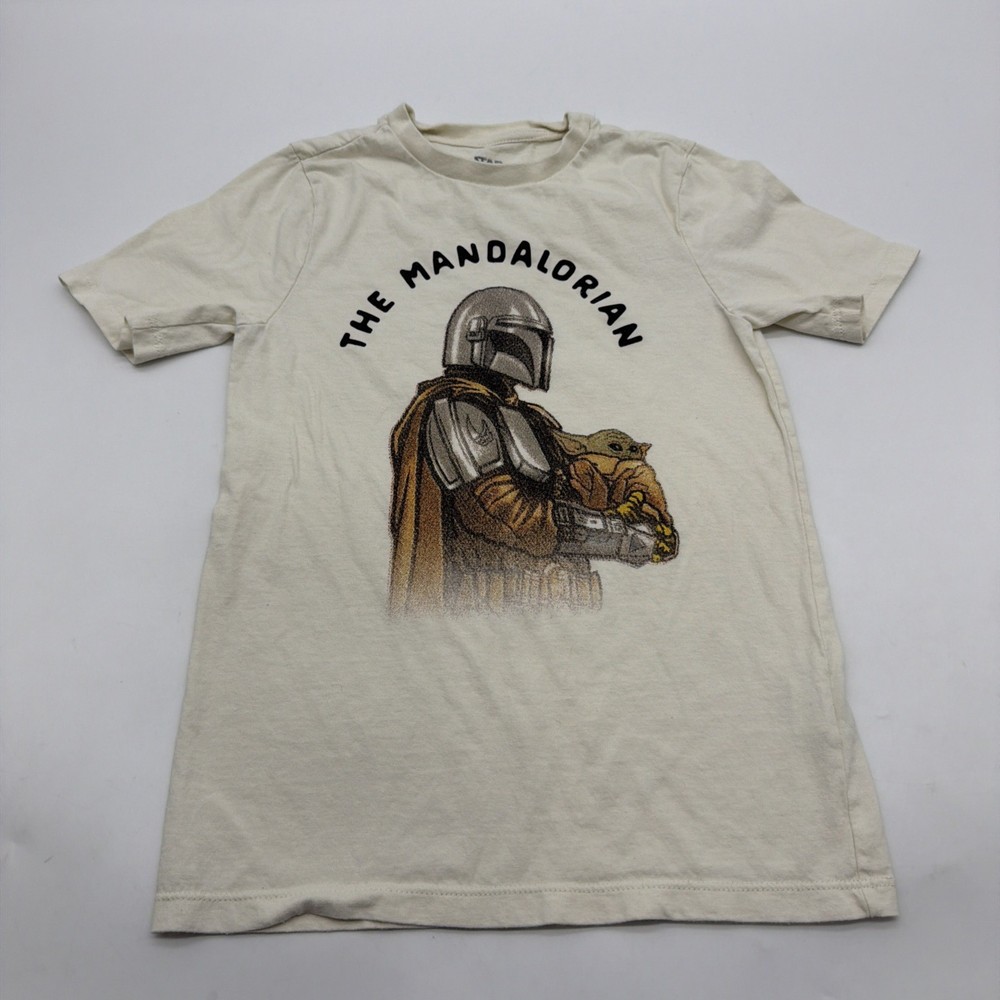 Star Wars T-shirt Youth Boys Size 8 Y Beige Graphic Print Logo 100% Cotton.41657