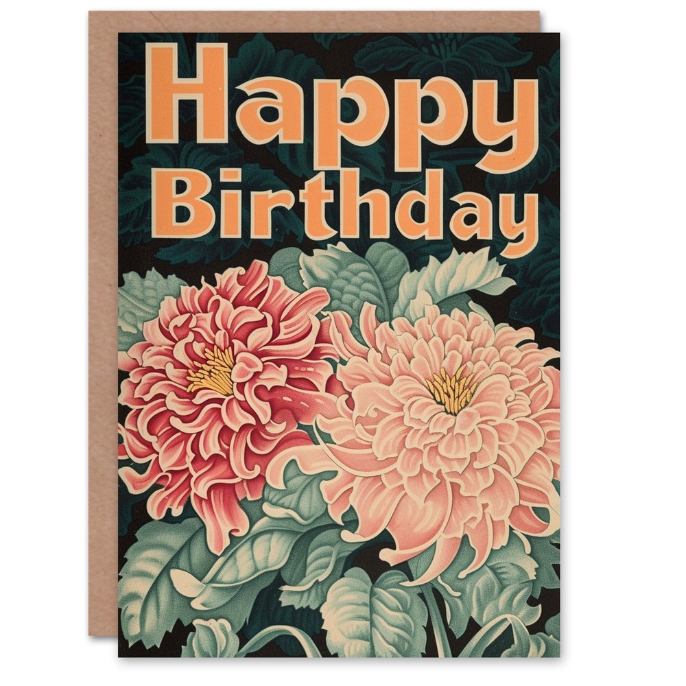 Birthday Card Chrysanthemum Flowers Floral Illustration For Her Greeting Card