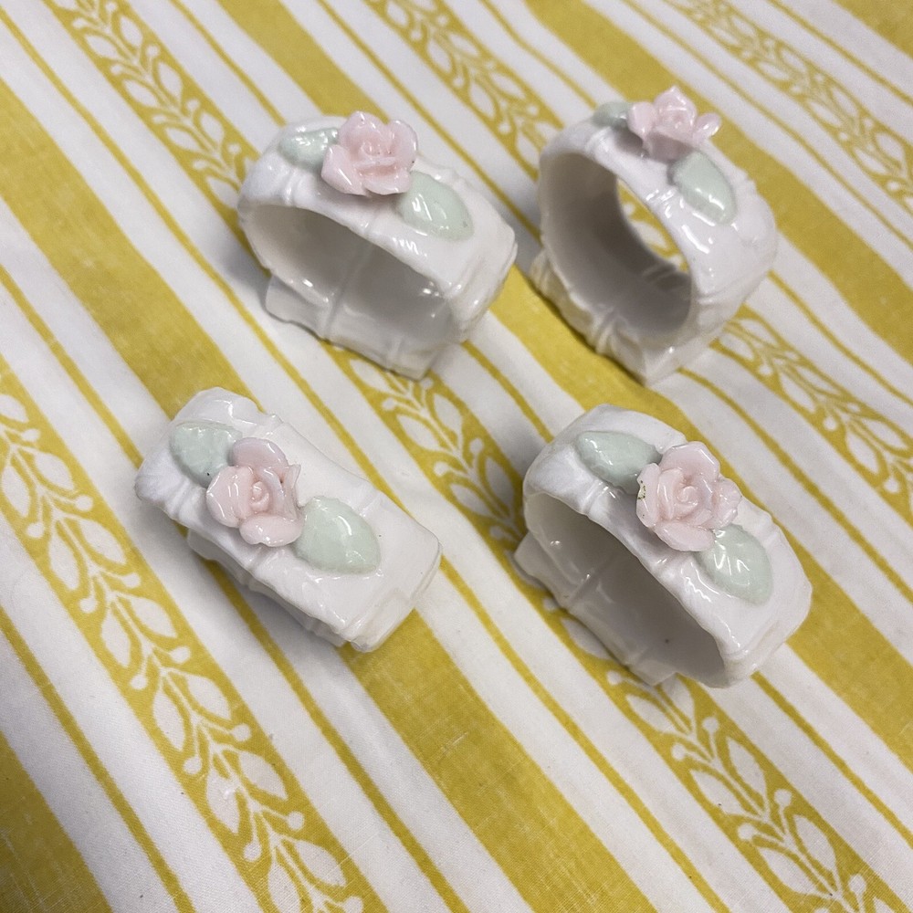 4-Piece Japanese Porcelain Floral Napkin Ring Set – Elegant Bone China Tableware with Delicate Floral Design for Stylish Dining Decor