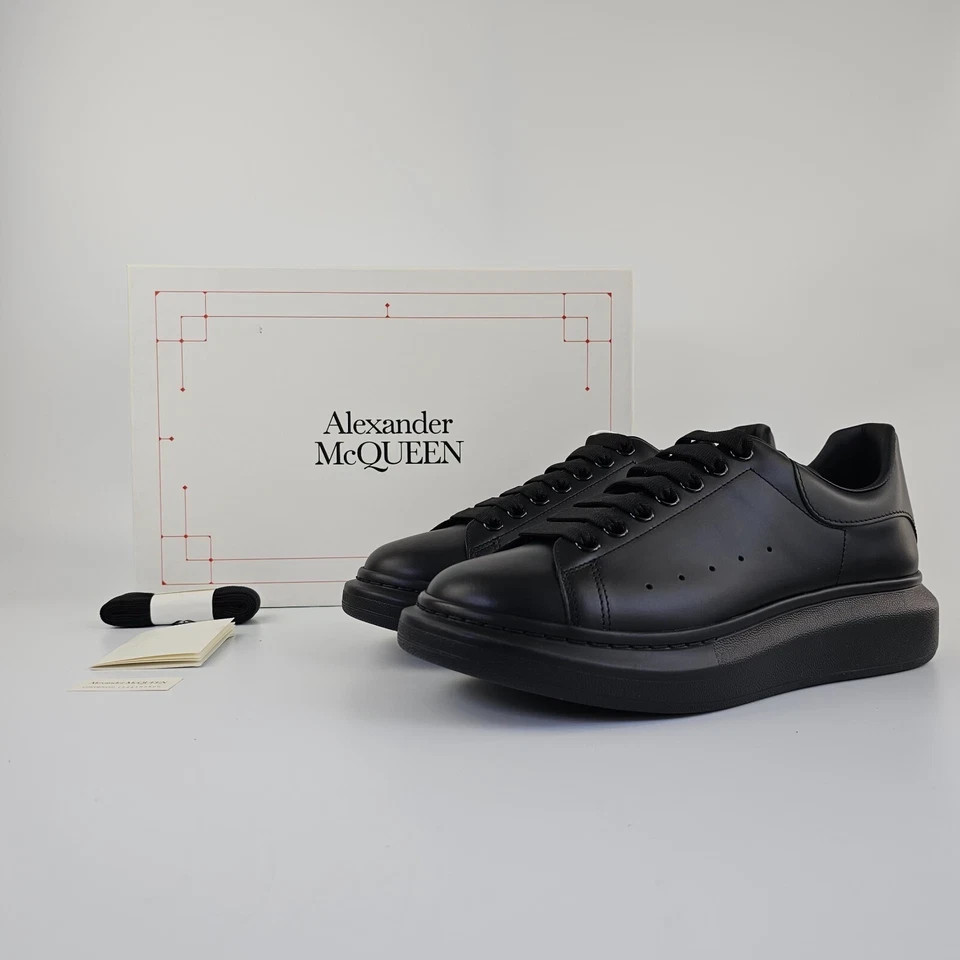 Alexander McQueen Oversized Black Leather Sneakers Platform Casual Shoes Unisex