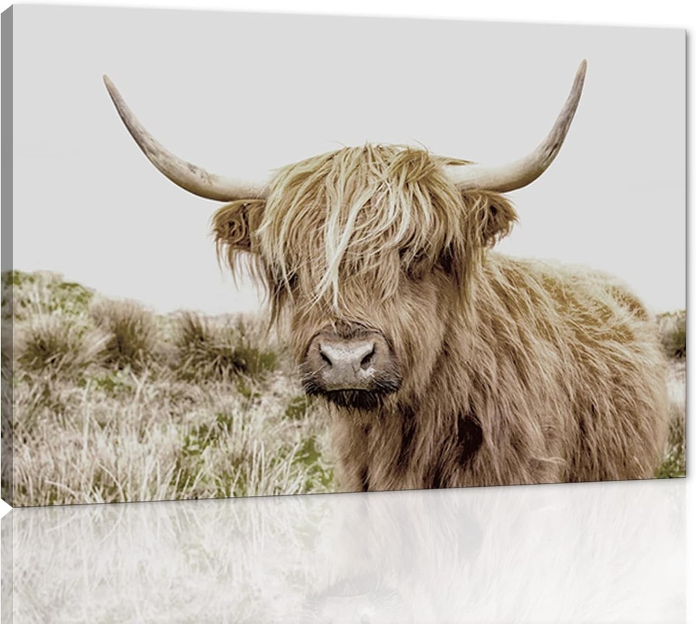 Highland Cow Wall Art Alpine Wilderness Canvas Print Rustic Home Decor