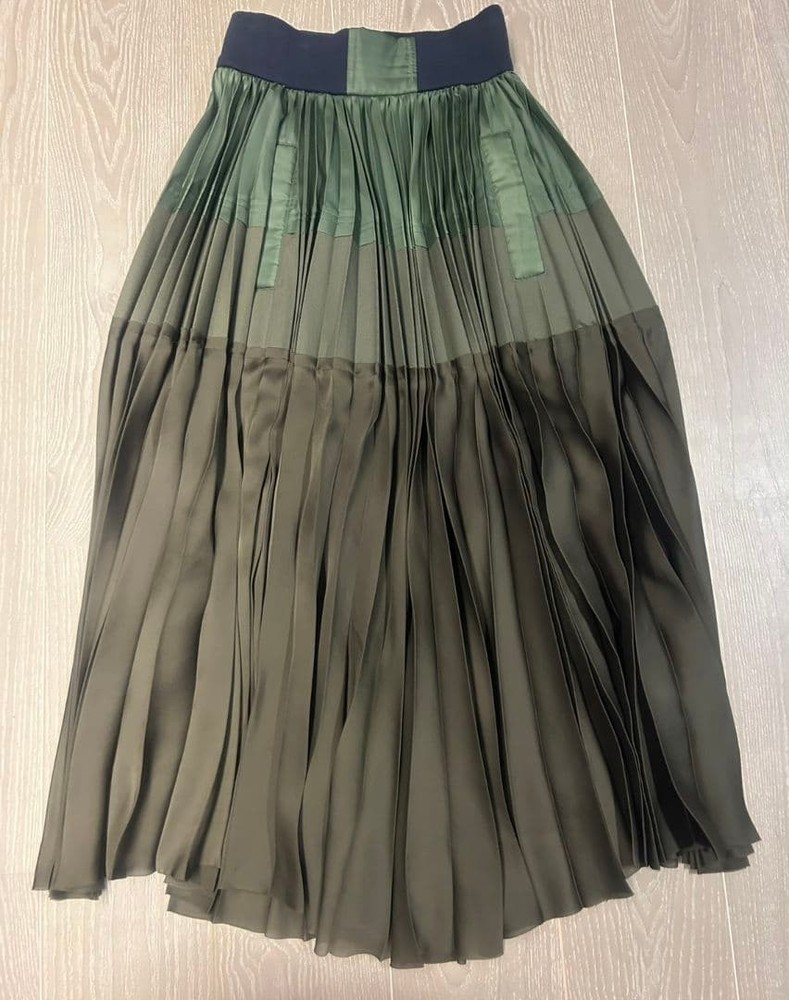 sacai Olive Pleated Long Skirt XS SS Rare Vintage Excellent Condition