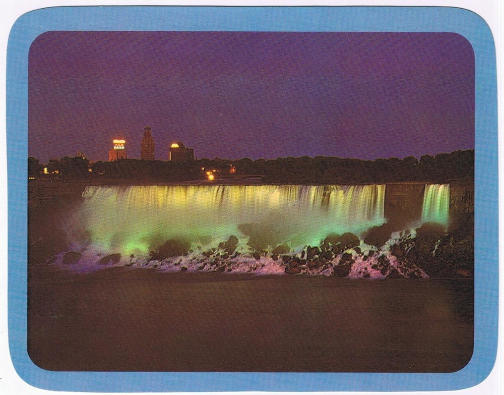 Postcard Niagara Falls Ontario American Falls Illuminated 5 1/4