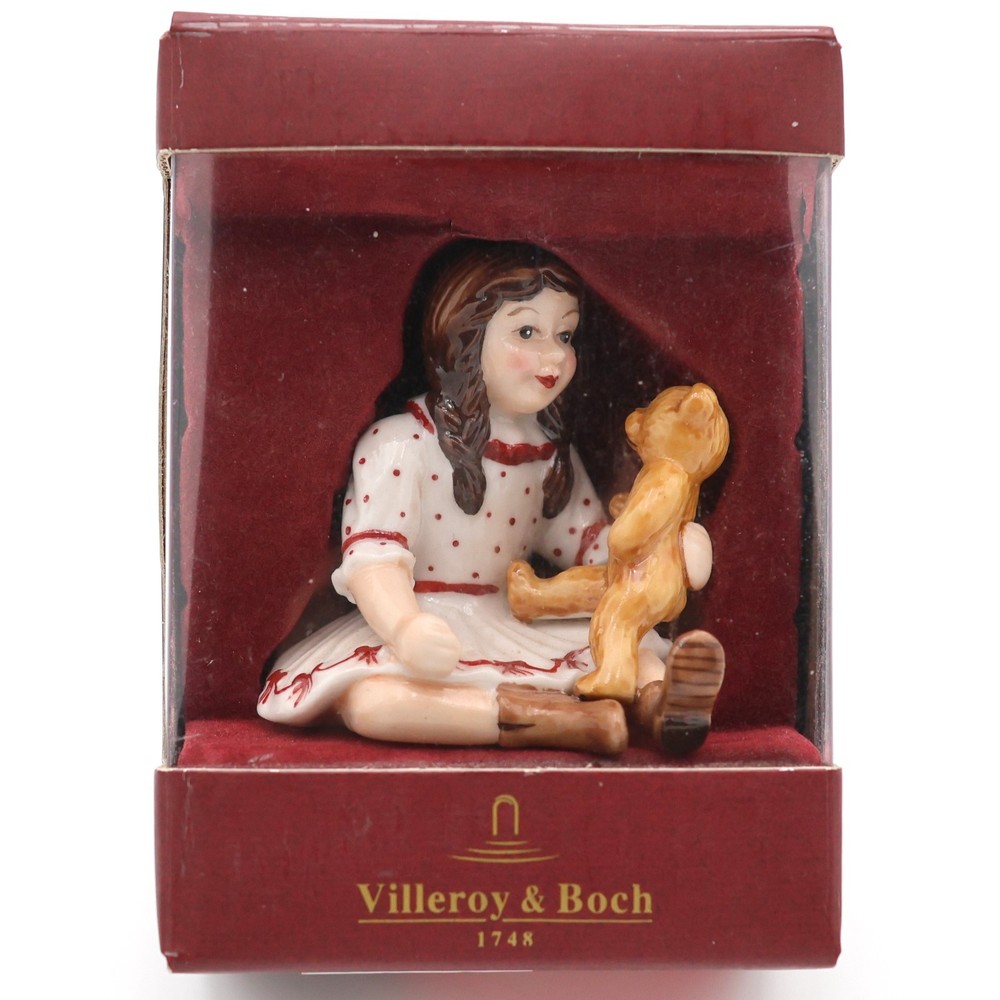 Villeroy & Boch Porcelain Christmas Ornament - Girl with Teddy Bear  N.O.S.