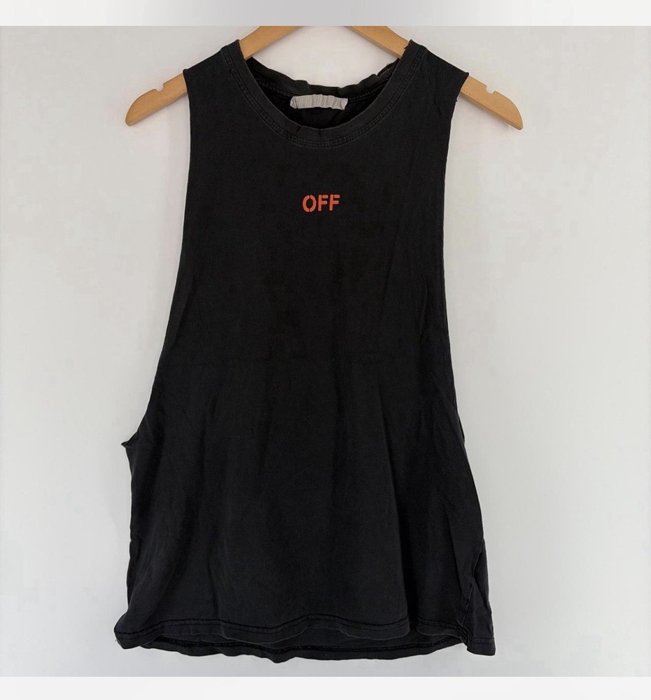 Black Off-White X Vlone rare collab cut up tank top shirt