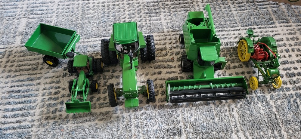 Vintage John Deere Tractor and Combine Toy Set Bundle