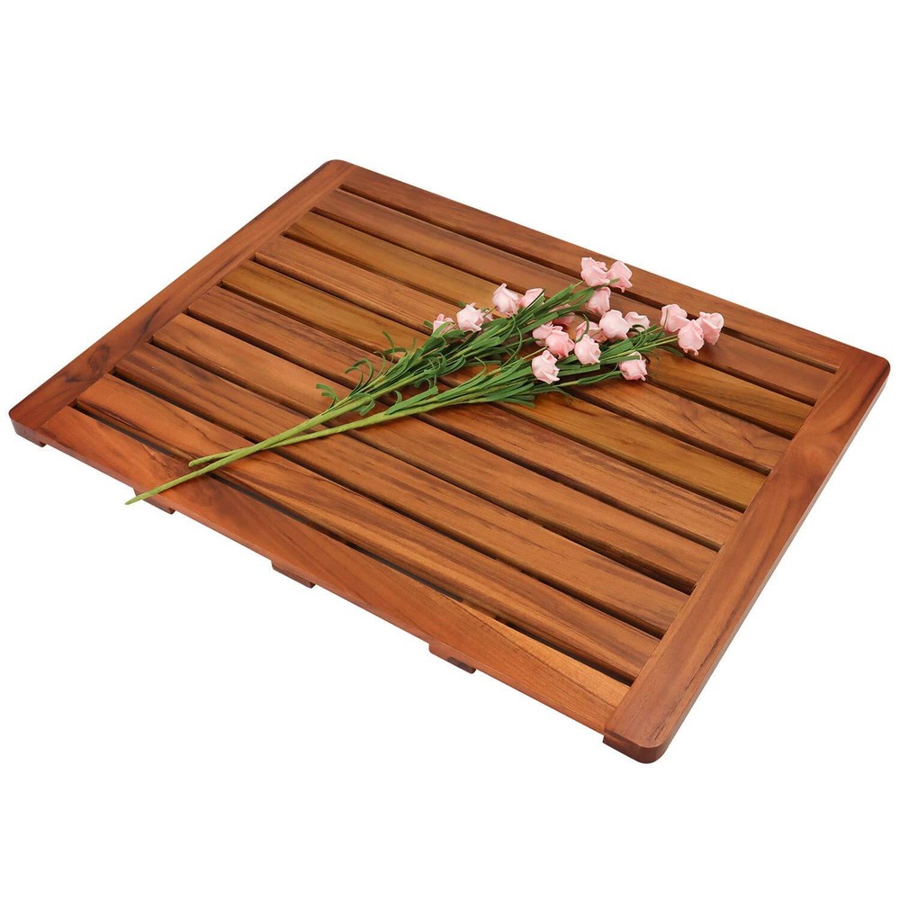 24x18 Inch Teak Wood Bath Mat for Showers and Bathroom Floors