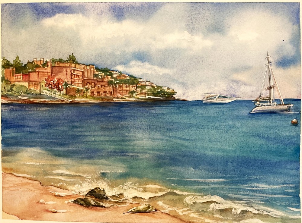 Original Ibiza Beach Watercolor Painting by Renowned Artist