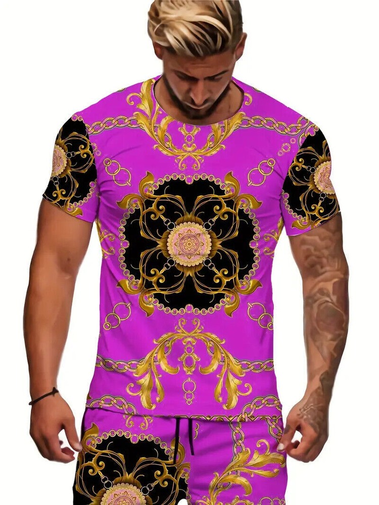 T-Shirt Pink Gold Chain Casual Short Sleeve Fancy T Shirt Fashion Silky Soft Tee