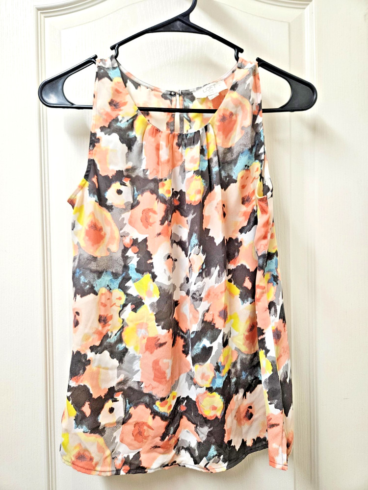 Loft Outlet Pink & Black Sheer Floral Blouse Sleeveless Size PXS