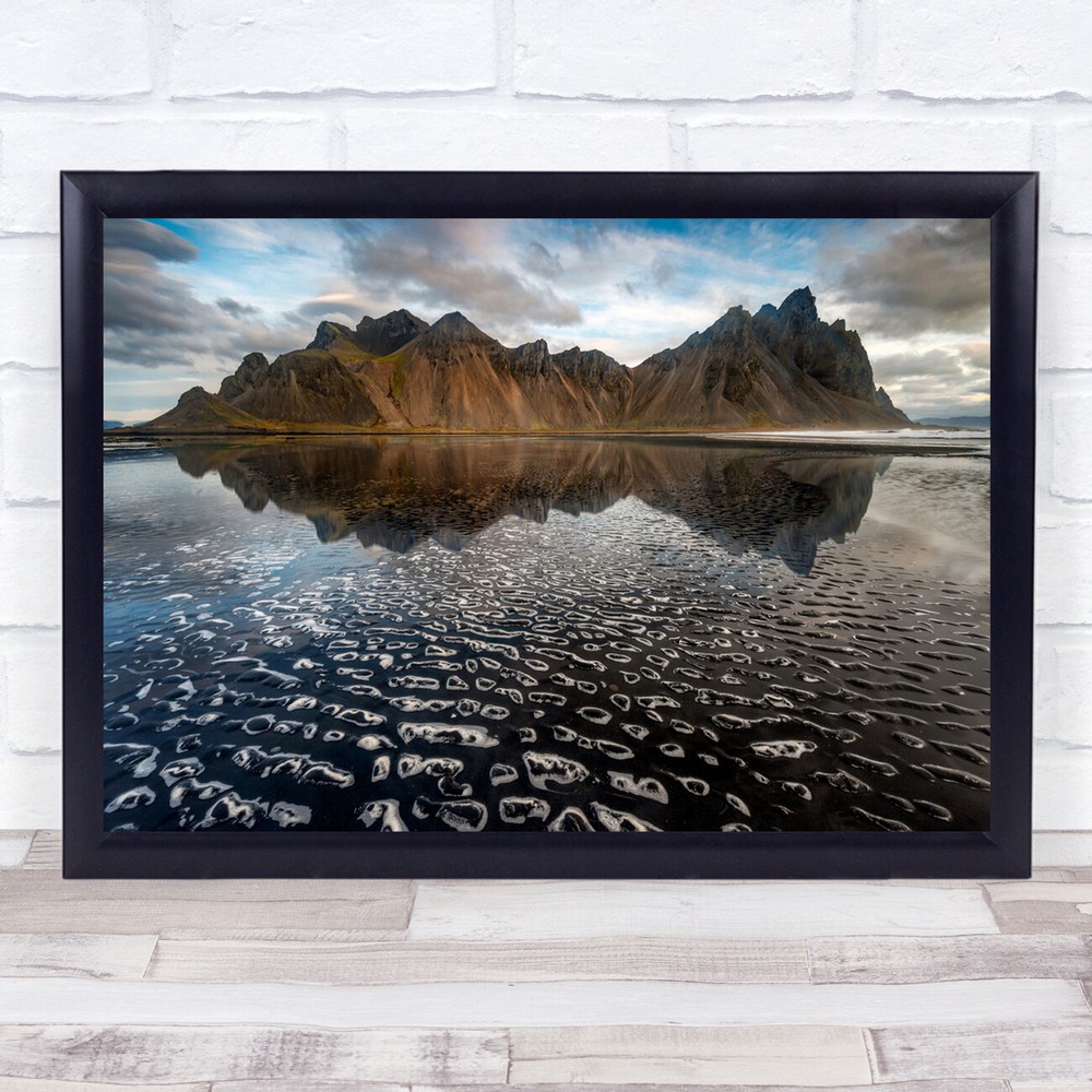 Landscape Mountain Sea Sand Sky Vestrahorn Iceland Seascape Wall Art Print