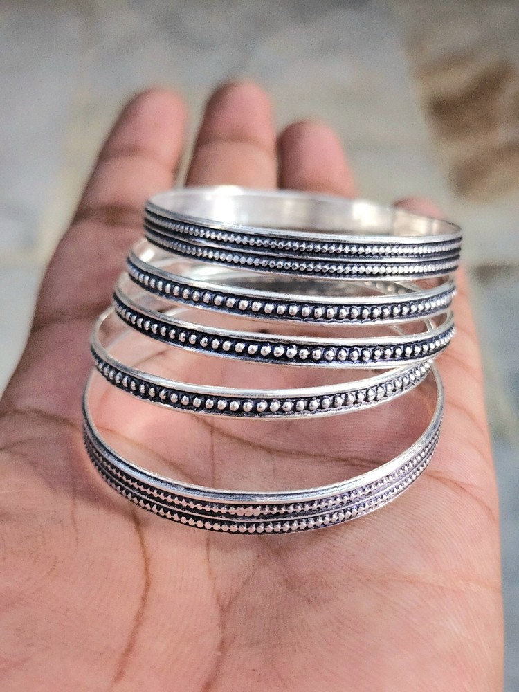 5-Piece 925 Sterling Silver Handmade Bangle Set for Women - Elegant Cuff Bracelet Gift D65