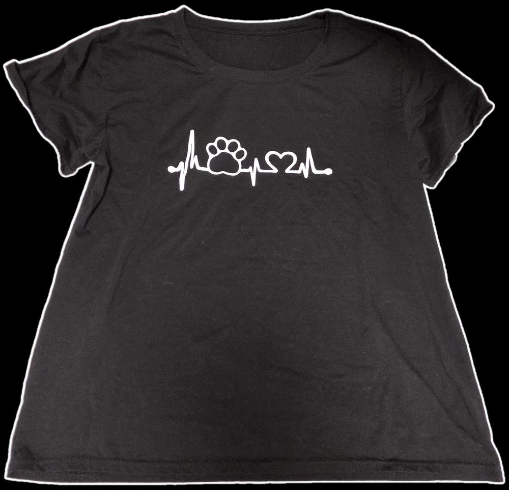 Paw Heartbeat Lifeline Women Tshirt Dog Paw Printed O-Neck Short T-Shirt XL