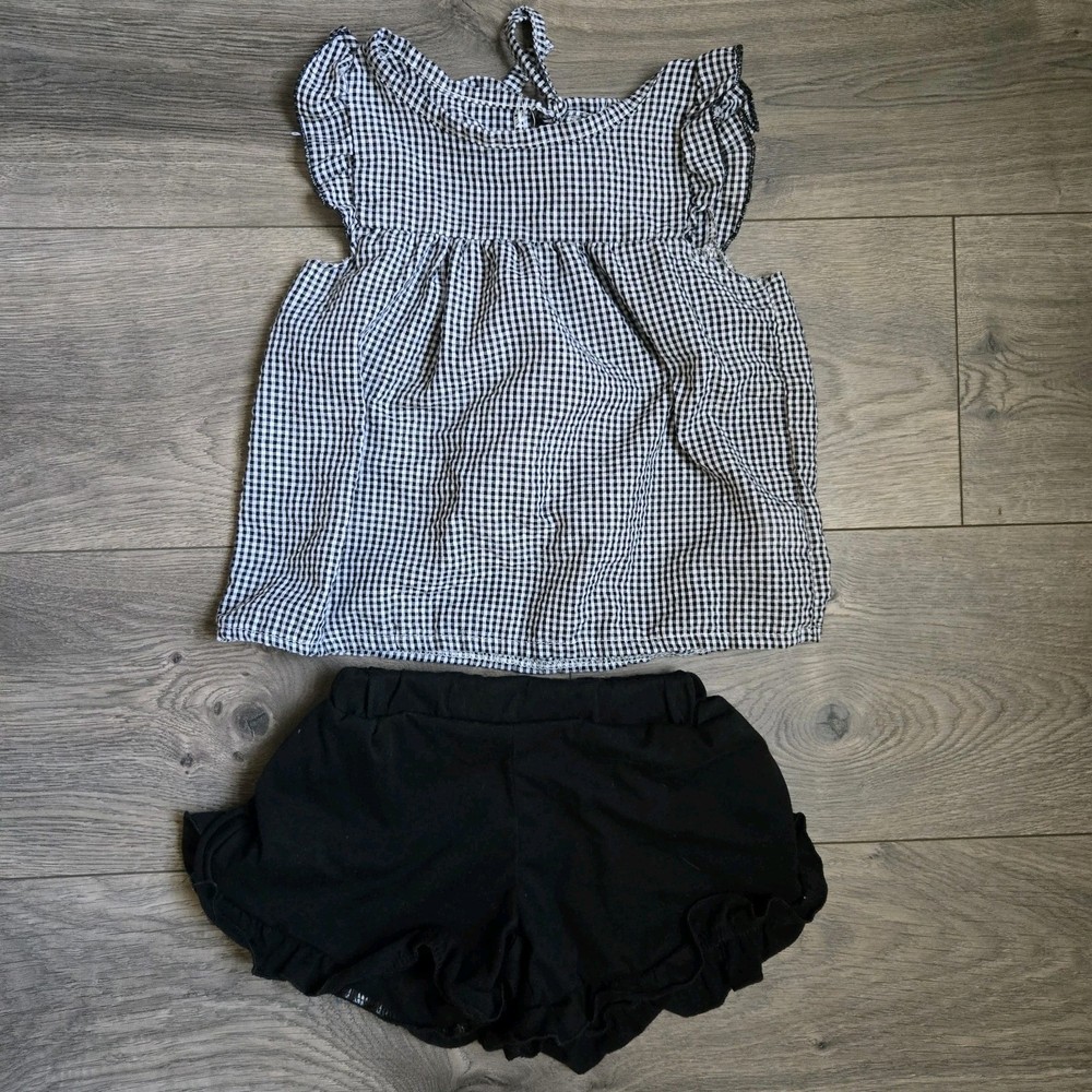 Sunshine Smocks Girls 2T Gingham Ruffle Top Black Bloomers Shorts Set 2 Piece