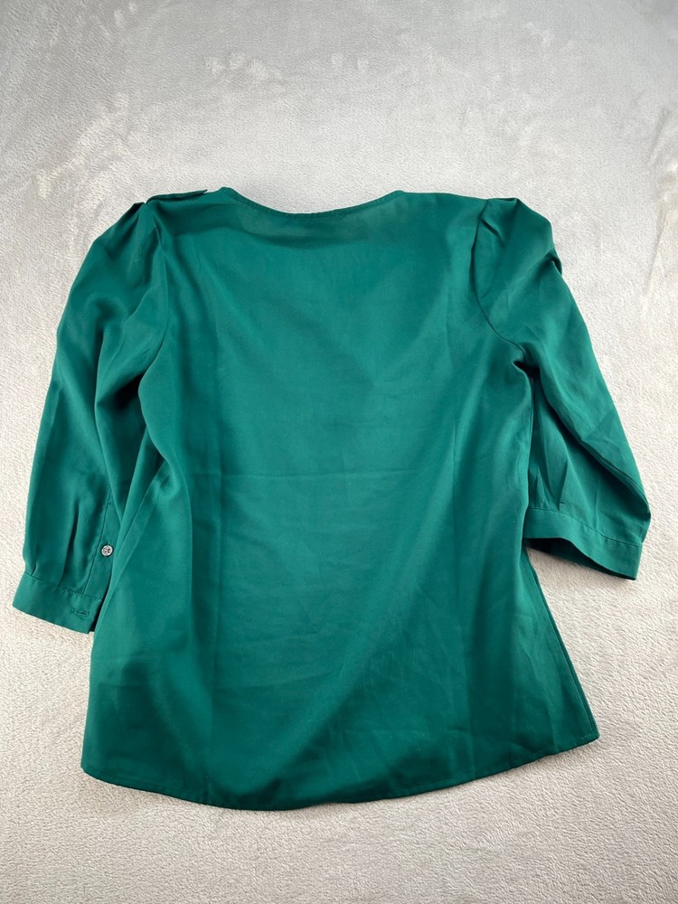 Banana Republic Blouse Womens Small Petite Green 3/4 Sleeve Career V-Neck