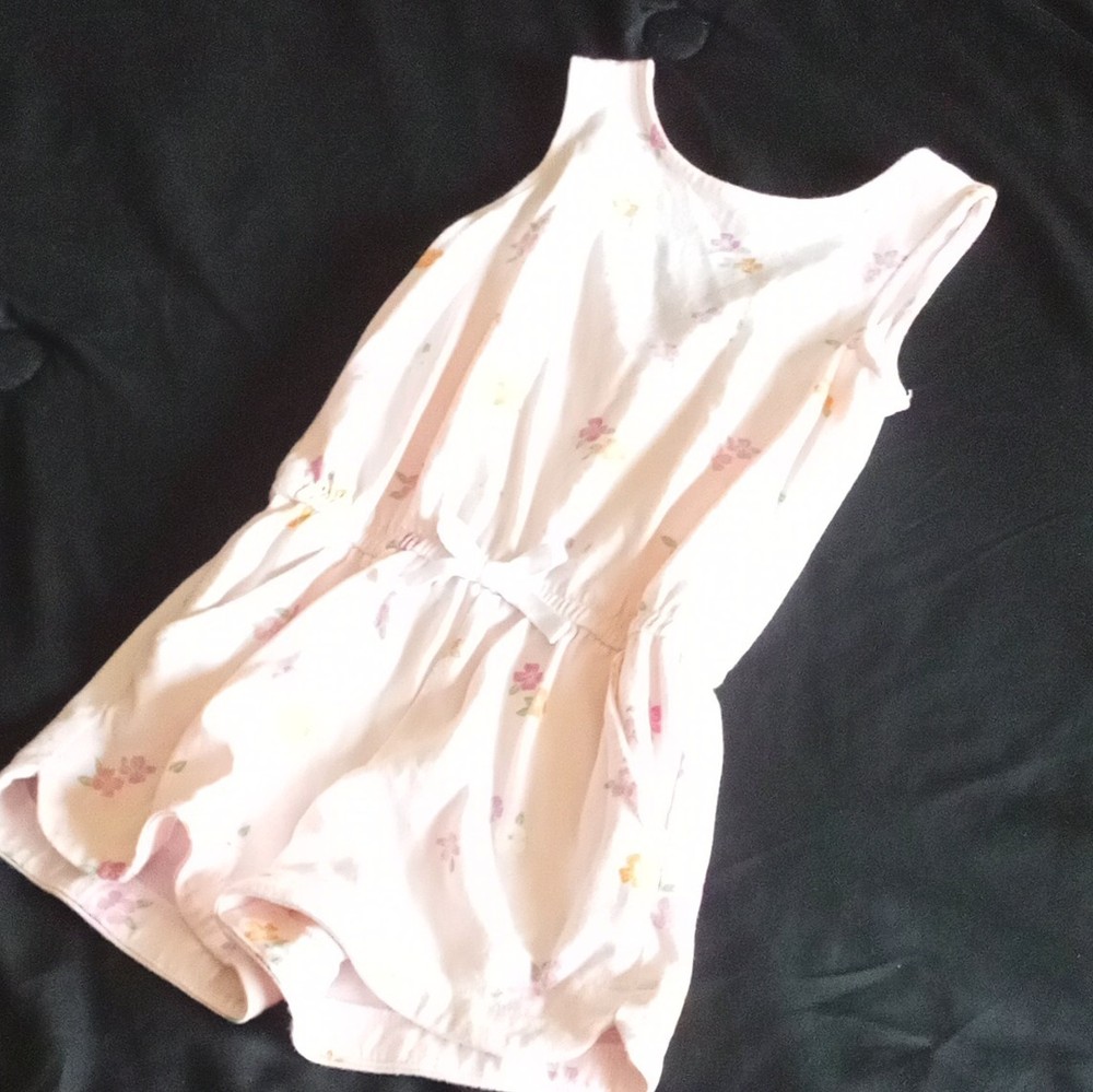 Cat & Jack Girls Floral Sleeveless Romper One-Piece Pink Bow Accent Cotton 5T