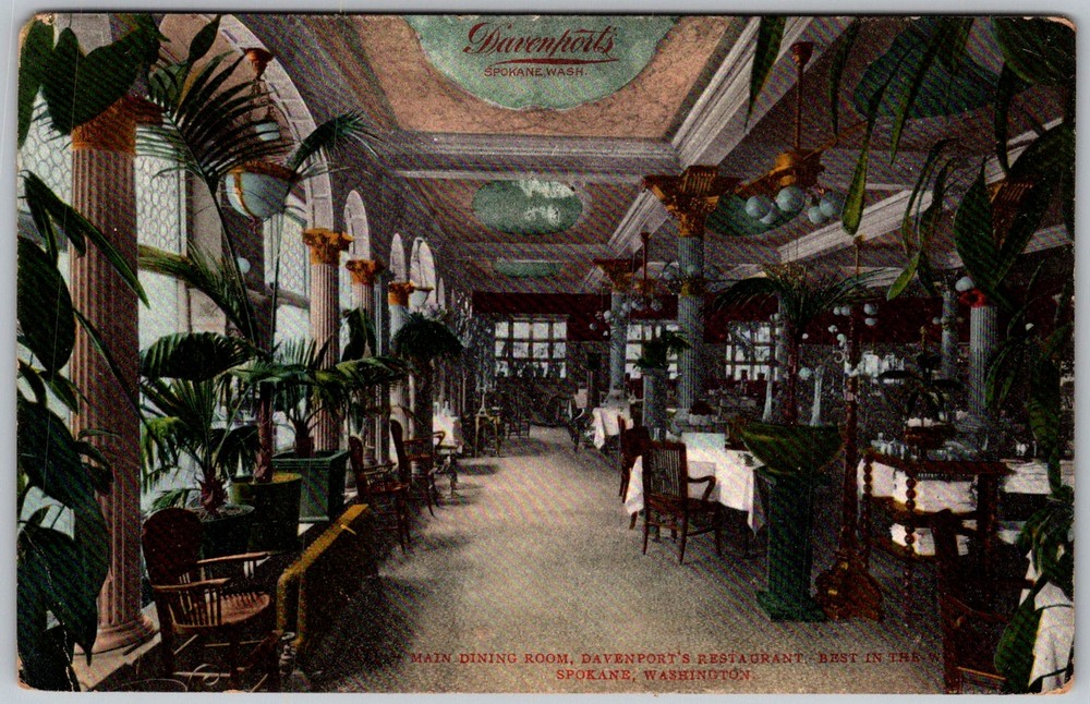 Antique Postcard Davenport Hotel Dining Room Spokane, Washington 1910s