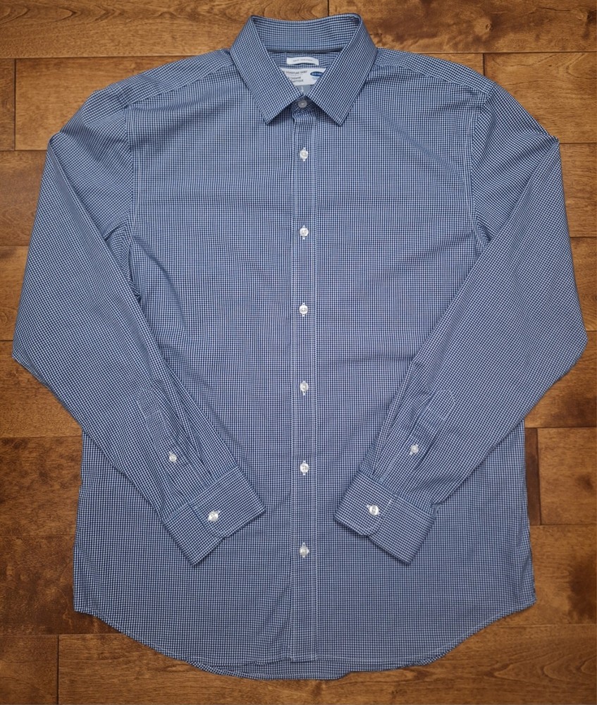 Old Navy Men's Large Signature Shirt Checkered Button-Up Long Sleeve Blue EUC
