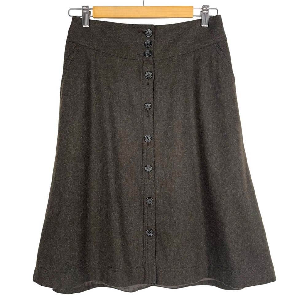 Banana Republic Wool Blend A-Line Skirt Size 2 Brown Button Front Lined Office