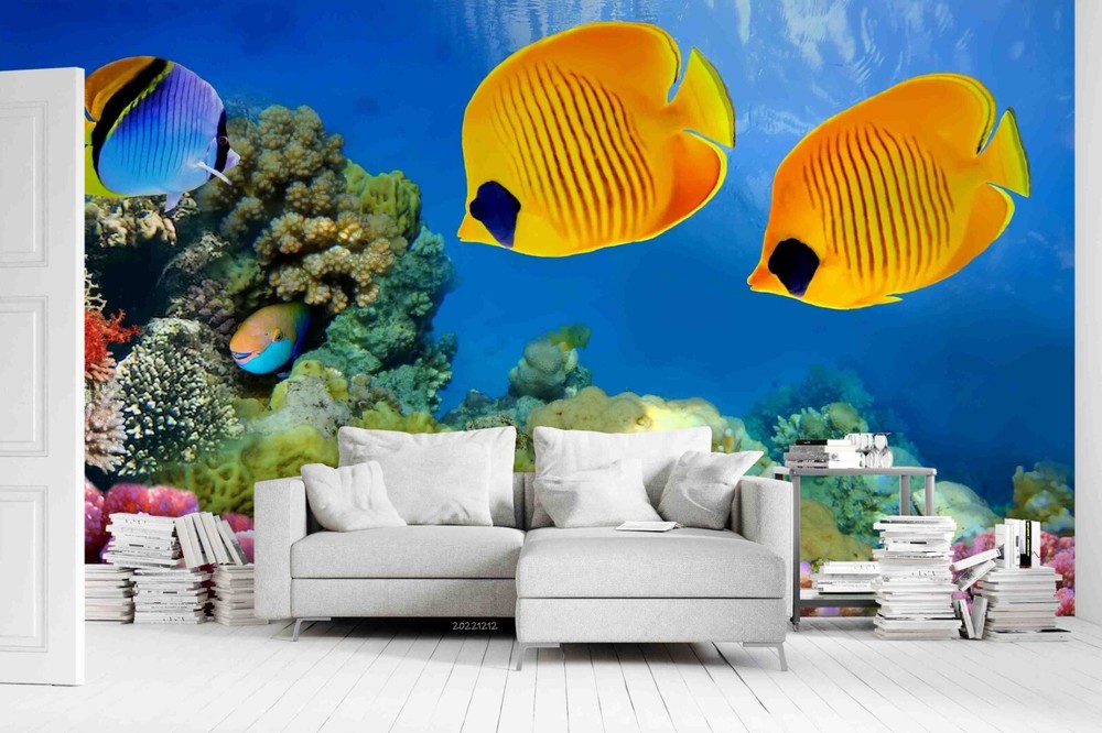 3D Blue Underwater World Coral Fish Wall Murals Wallpaper Murals Wall Sticker
