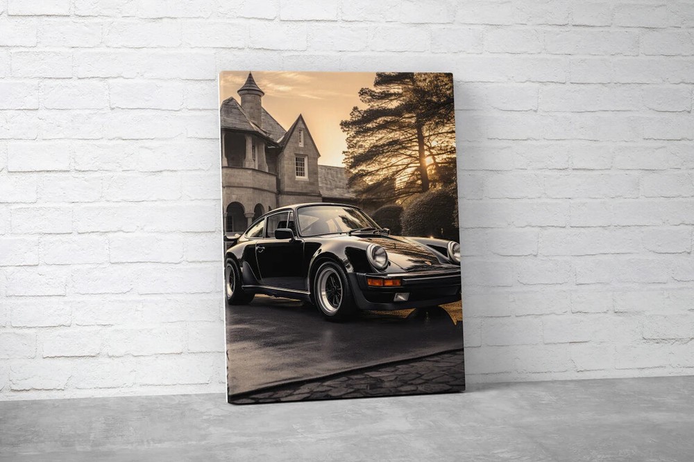 Beautiful Black Vintage Car, Classic Painting Wall Art Canvas Unframed Print Art