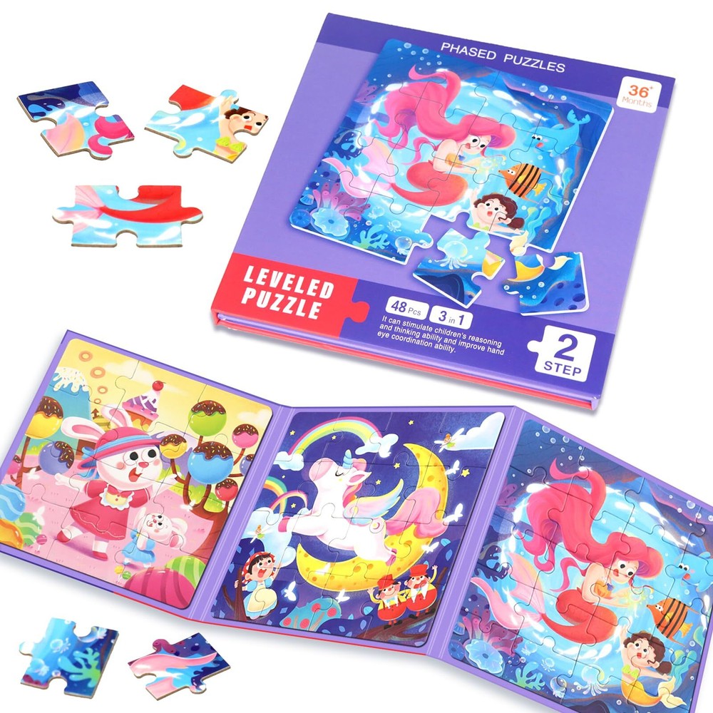 Magnetic Puzzles for Toddlers 1-3 Cartoon Mermaid Magnet 3 in 1 Jigsaw Puzzle...