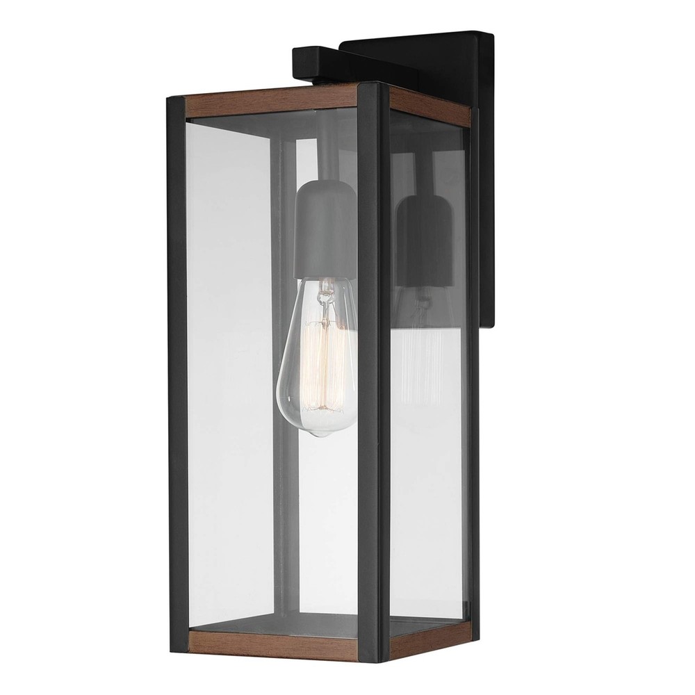 GLOBE Electric 44681 1-Light Outdoor Indoor Wall Sconce, Matte Black, Faux Wo...