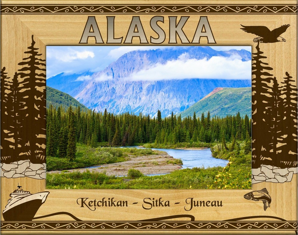 Alaska Ports Sitka Laser Engraved Wood Picture Frame Landscape (4 x 6)