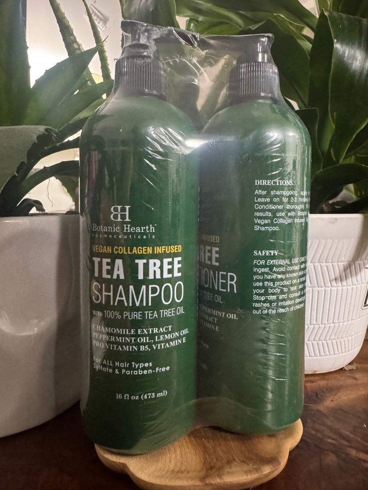 Botanic Hearth Tea Tree Shampoo and Conditioner Set infused with Vegan Collage