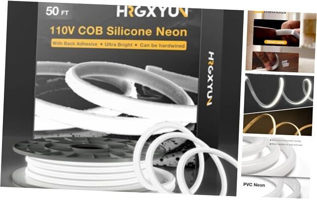 15m 110V COB LED Neon Rope Light in Cool White with Adhesive Backing