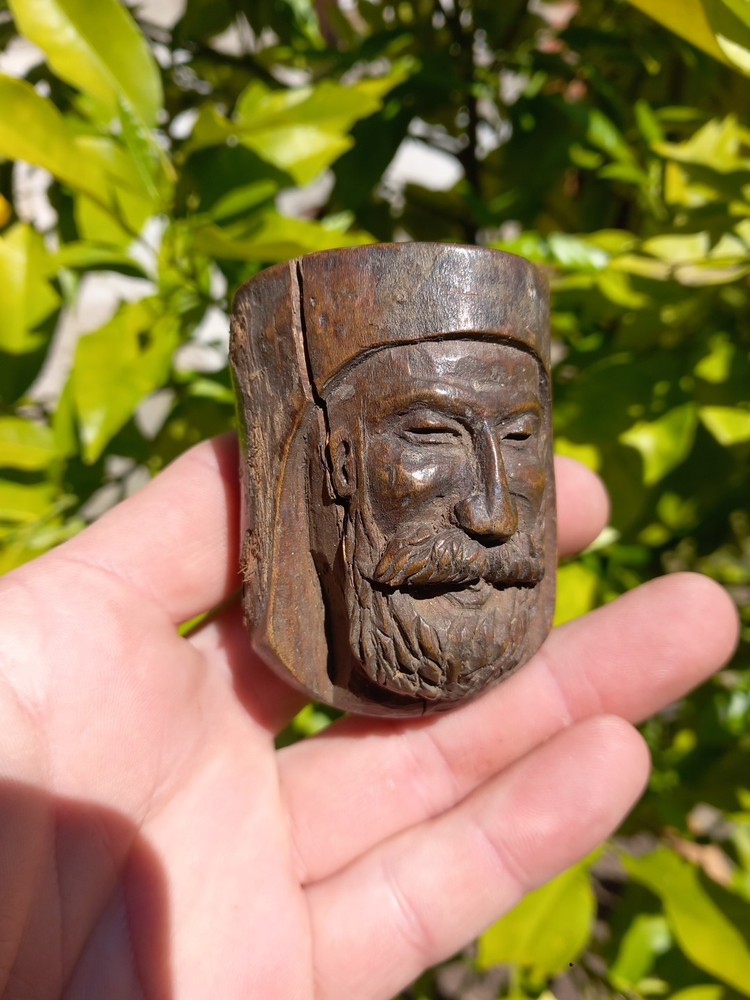 Carved Bog Oak Wood Pipe Stand Man With Beard Hairy Soldier 19th Century