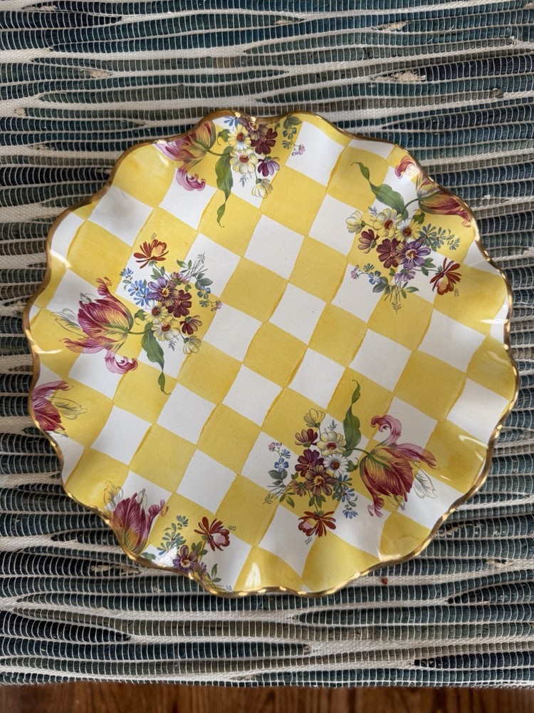Mackenzie Childs Dandelion Honeymoon Ceramic Ruffled Fluted 9” Dessert Luncheon