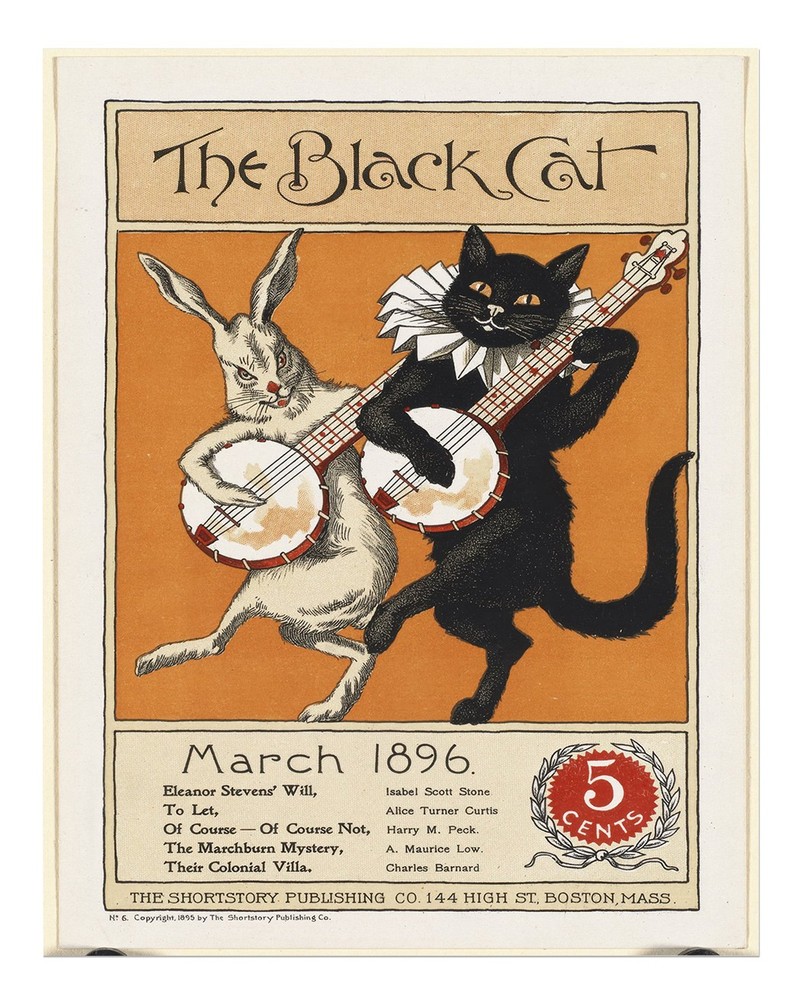 Vintage Black Cat and Rabbit Poster Wall Art Premium Quality