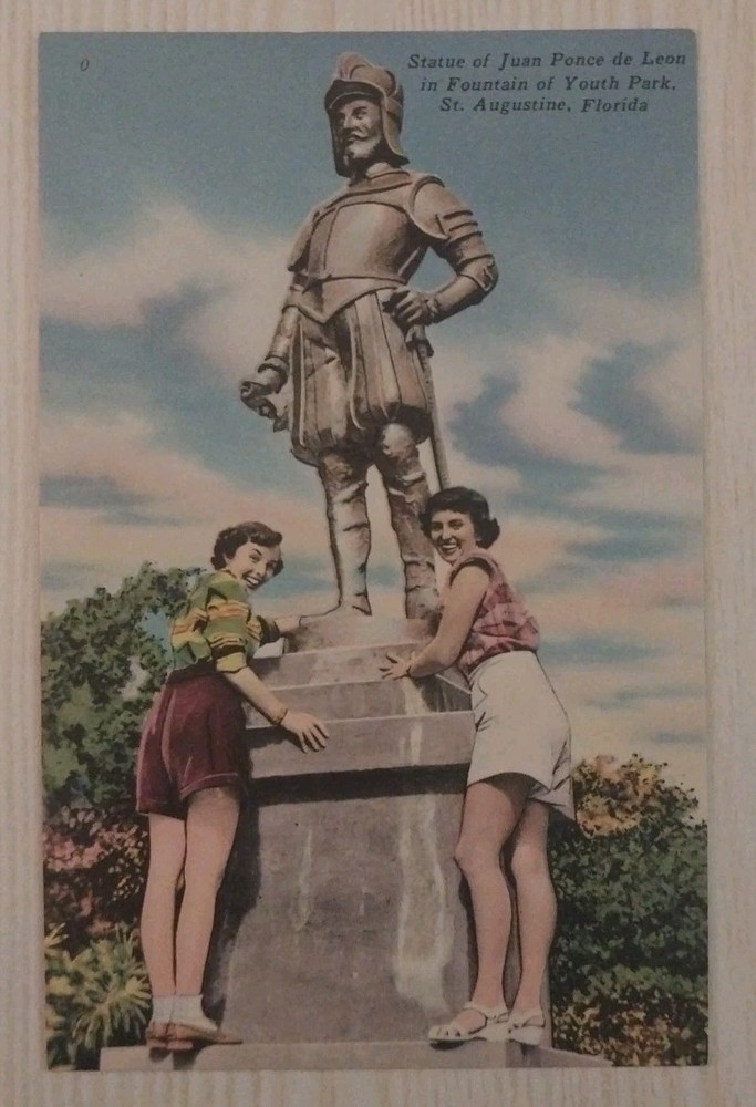 Juan Ponce De Leon~Fountain Youth~St. Augustine~VTG Linen Postcard~Tichnor~83544