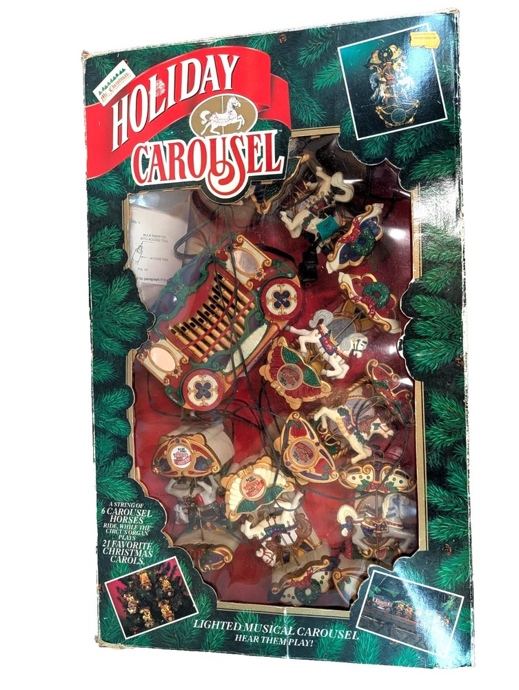 Mr. Christmas Holiday Carousel 6 Horse 21 Carols Music Lights Original Box WORKS