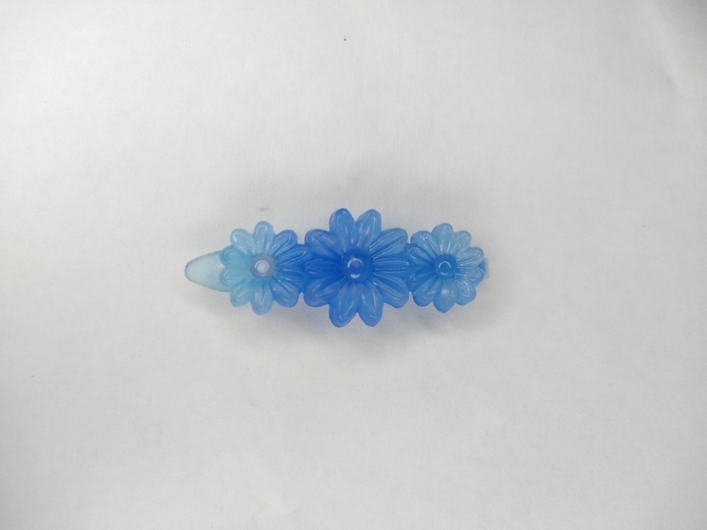 Vintage Goody Clear Blue Flower Snap Tight Barrette Hair Clip 1970s 1980s
