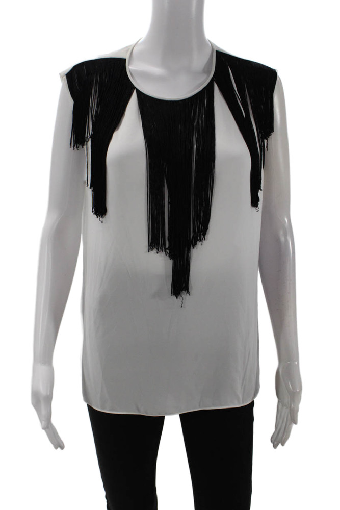 BCBG Max Azria Womens Sleeveless Fringed Detail Tank Top Blouse White Size LFree Shipping in US $100+ Orders | $6.95 Orders Below