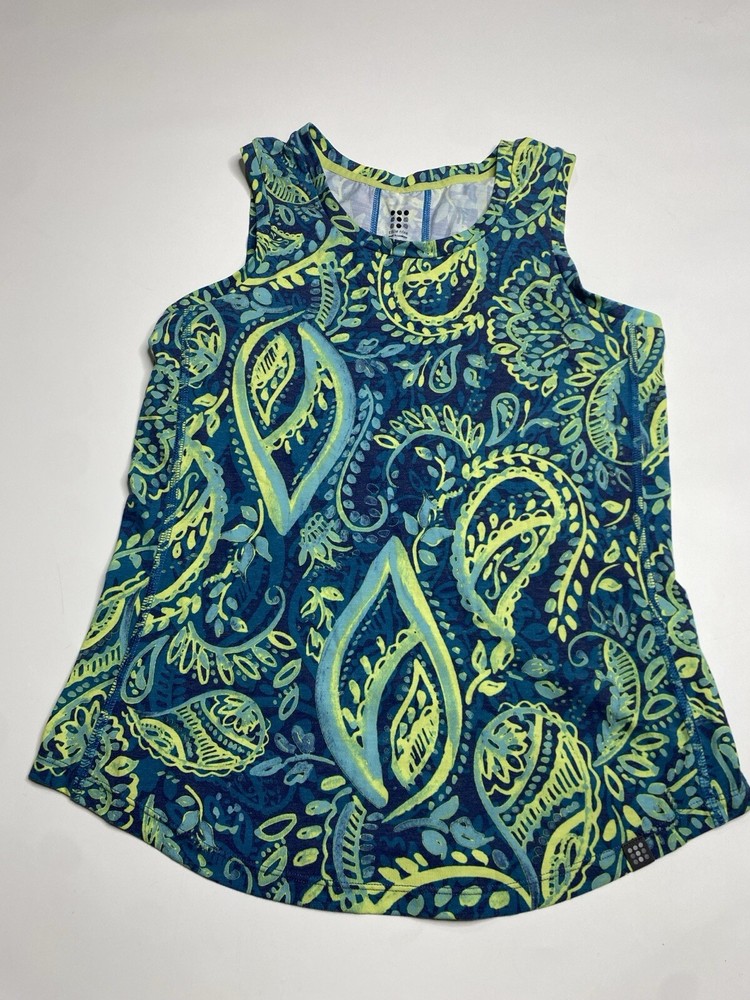 TITLE NINE Tank Top Women's M Green Sleeveless Stretch Cotton Blend Paisley