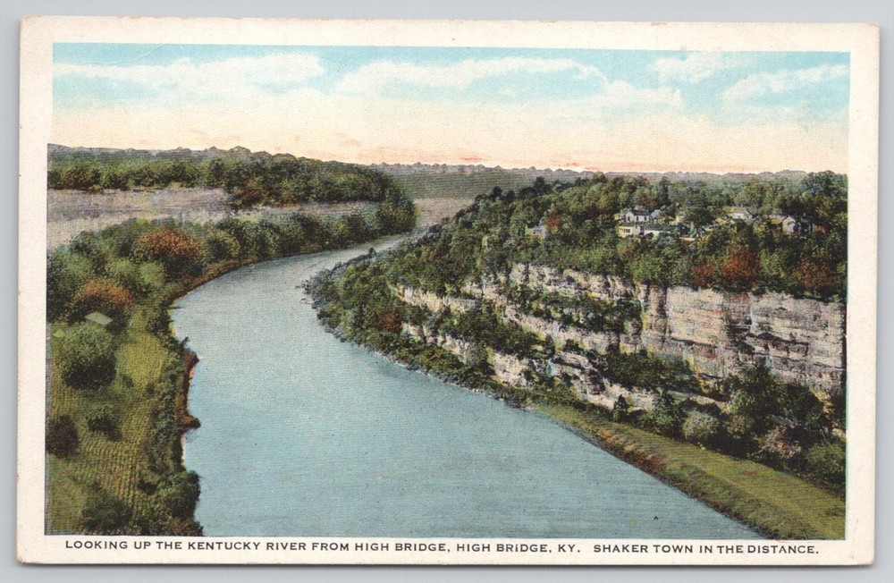 Kentucky River from High Bridge KY Postcard, Shaker Town, Southern Railway
