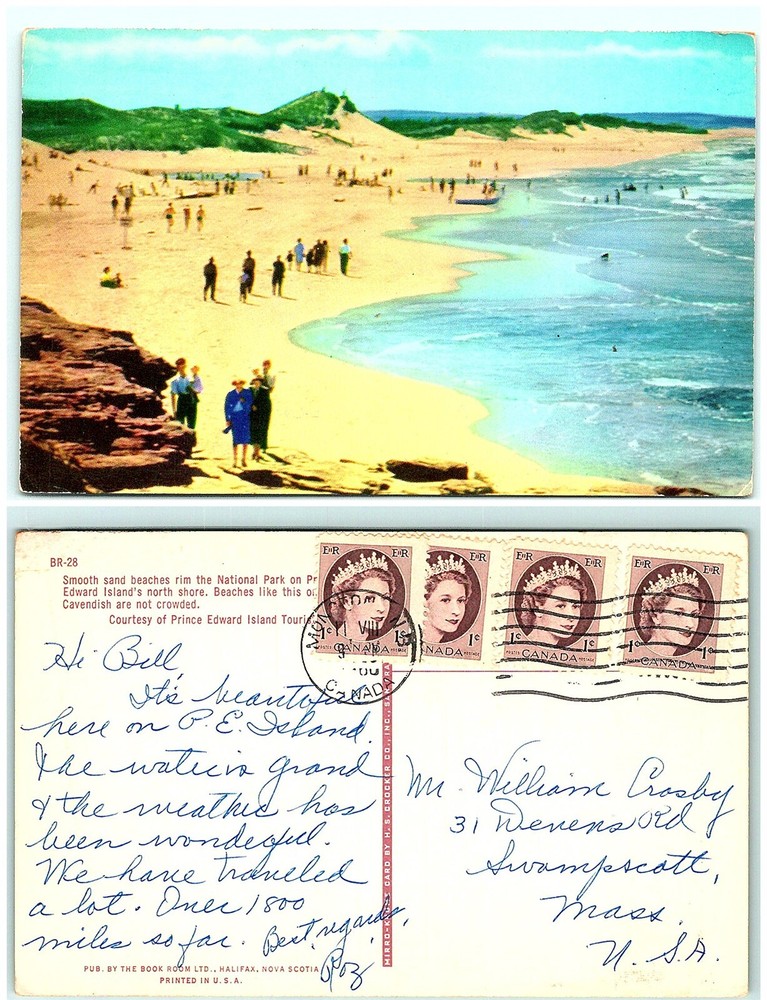 S02-3644, Beach, Prince Edward Island, Canada 1960S To Usa. Postcard