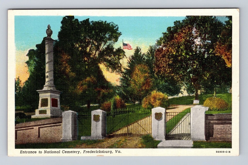 Fredericksburg VA-Virginia, Entrance to National Cemetery, Vintage Postcard