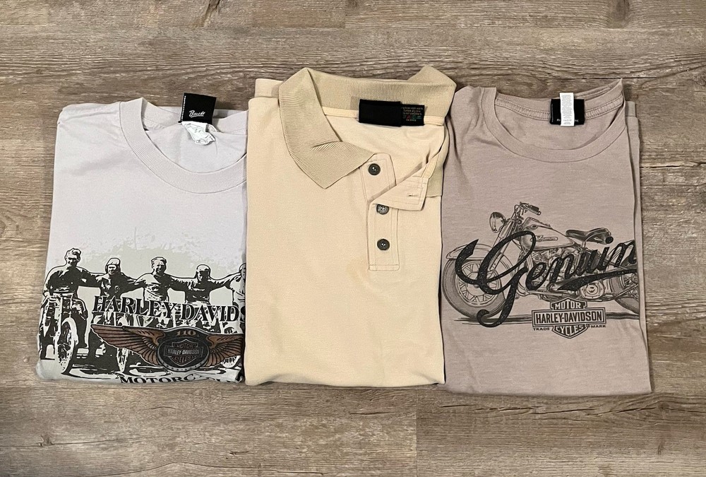 Lot of 3 Harley Davidson Shirts  XL 2 Graphic Tees Double Sided 1 Polo Shirt
