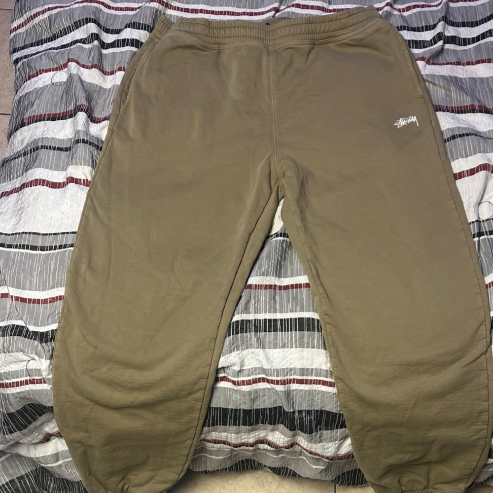 Stussy olive  XL Sweatpants 100% Cotton Fleece Drawstring Elastic Waist Tapered