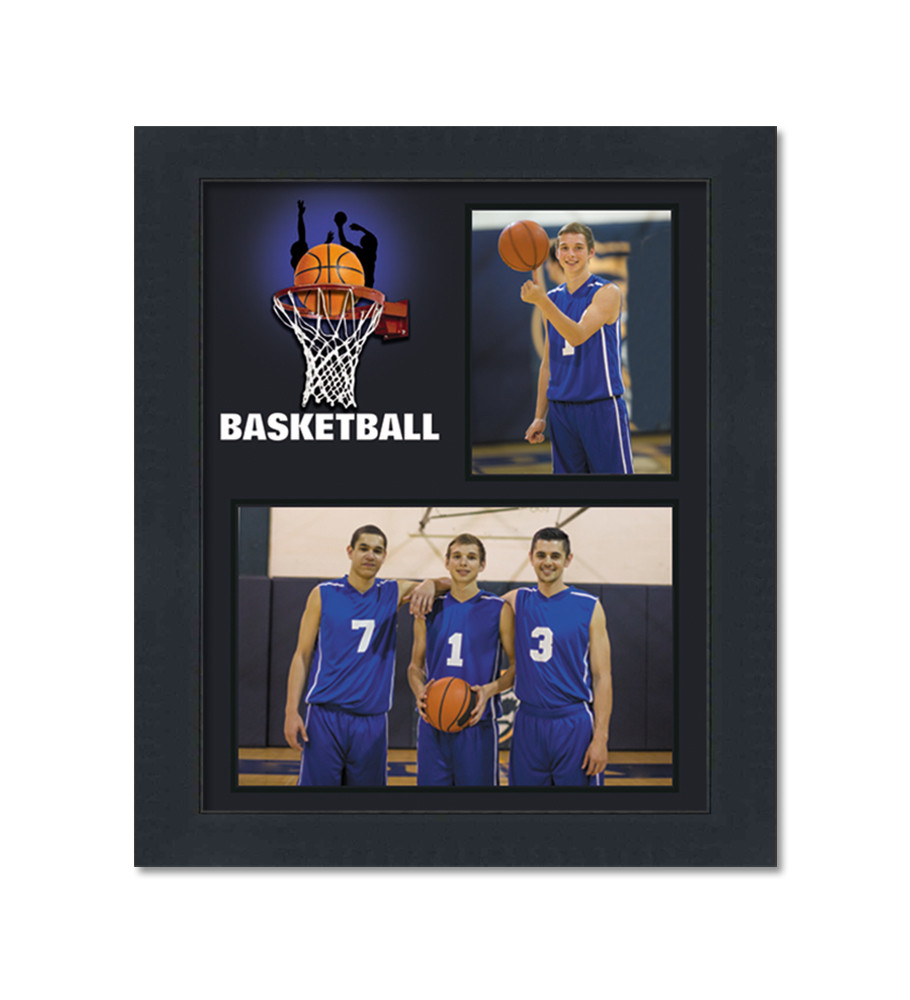Basketball Themed Black Wood Frame Holds Two 3x5 and 7x5 Photos
