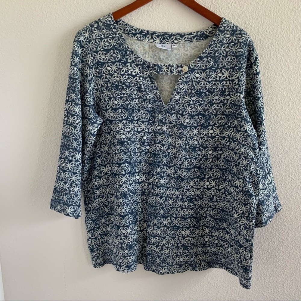 Hot Cotton 100% Linen Boho Lagenlook Printed Top M