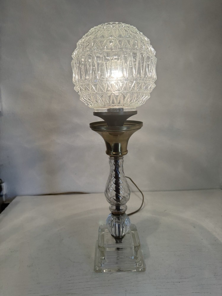 Vintage MCM Cut Glass Crystal Hollywood Regency Boudoir Table Lamp