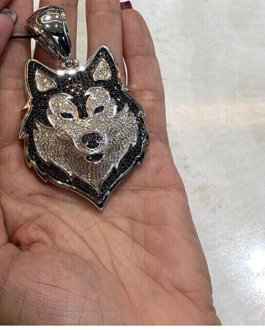 4Ct Round White Moissanite Werewolf Pendant in 14K Gold Plated Silver