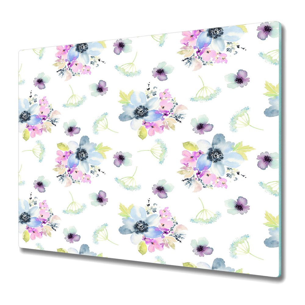Tempered Glass Induction Ceramic Hob Cover Purple Flowers Light Design 60x52